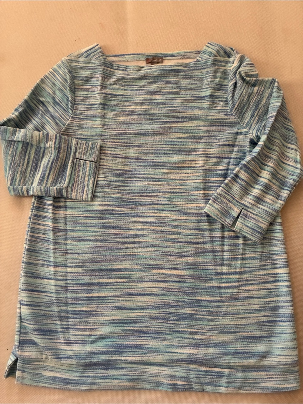 Talbots Striped Blue & Aqua Knit Boatneck Top